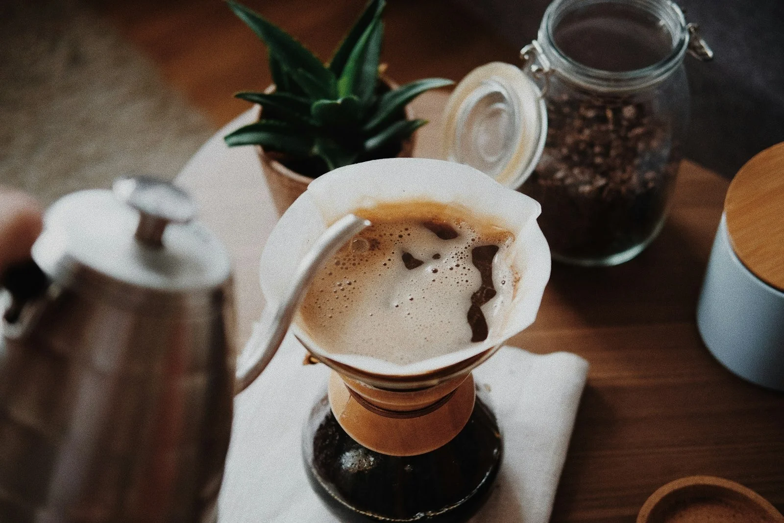 A pour-over coffee maker ready to brew
